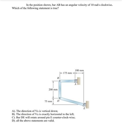 Solved In The Position Shown Bar Ab Has An Angular Velocity Chegg