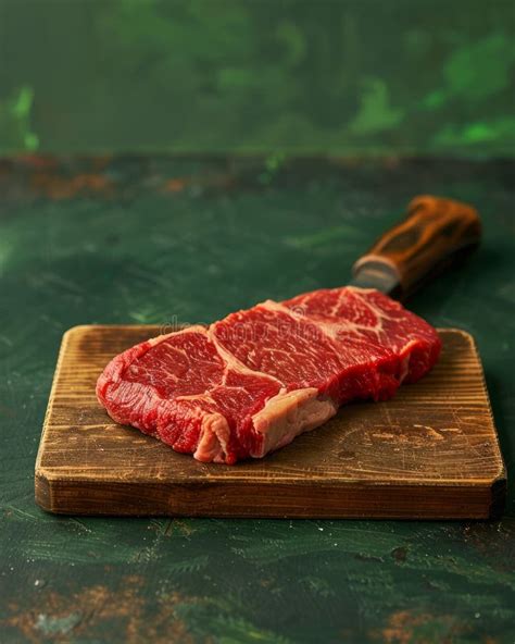 Fresh Raw Ribeye Steak On Wooden Cutting Board Ready For Preparing