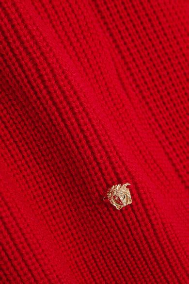 Versace Split Sleeve Ribbed Wool Turtleneck Sweater Red 650 Net A