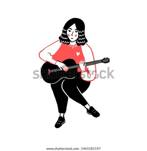 Girl Playing Ukulele Hand Drawn Illustration Stock Vector Royalty Free