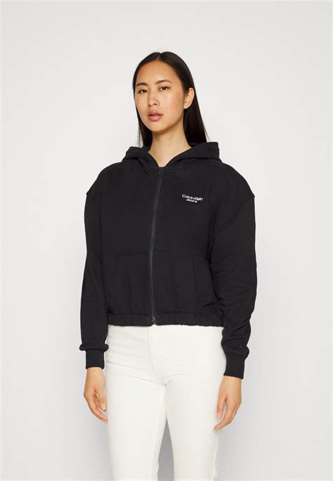 Calvin Klein Jeans Stacked Logo Zip Through Sweatjacke Blackschwarz Zalandode