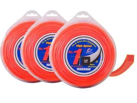 3 Blister Fio De Nylon Quadrado 3 Mm X 50m Roçadeiras 500gr