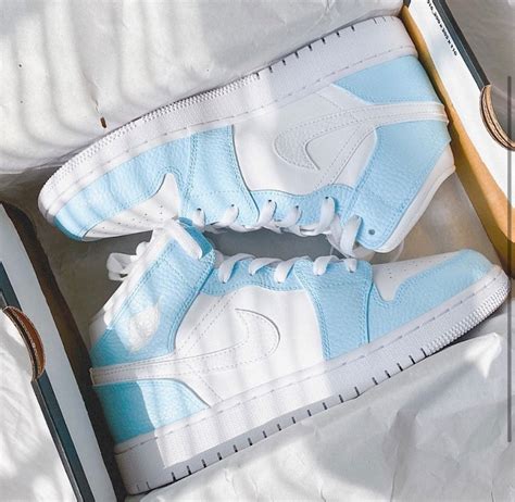 Baby Light Blue Custom Nike Air Jordan 1 Mid Sneakers Etsy