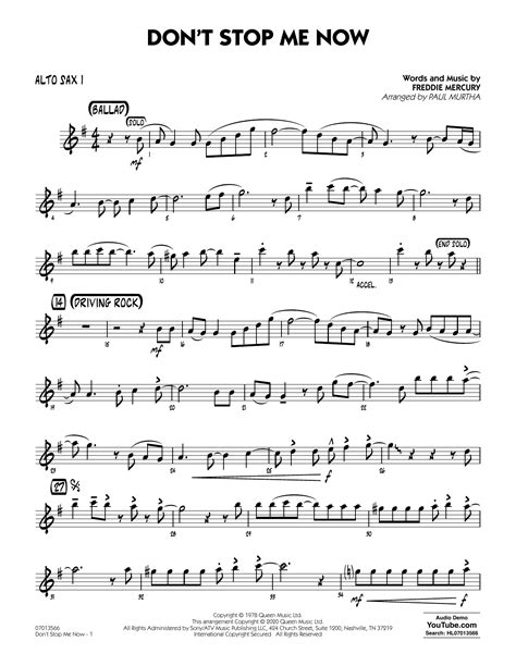 Queen Don T Stop Me Now Arr Paul Murtha Alto Sax 1 5 99 Jazz Sheet Music Sheet Music Pdf