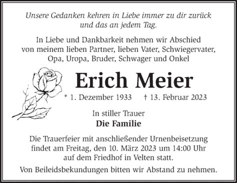 Traueranzeigen Von Erich Meier M Rkische Onlinezeitung Trauerportal