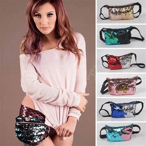 Reversible Mermaid Sequin Glitter Waist Fanny Pack Belt Bum Bag Pouch