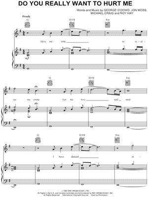 Do You Really Want To Hurt Me Sheet Music Arrangements Available