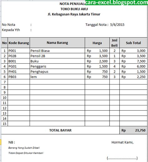 Contoh Nota Service Komputer Excel