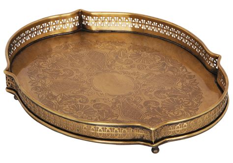 Floral Carved Traditional Brass Tray