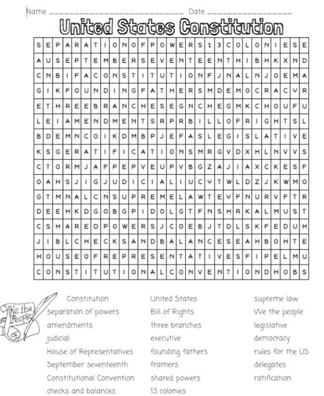 United States Constitution Word Search Made By Teachers