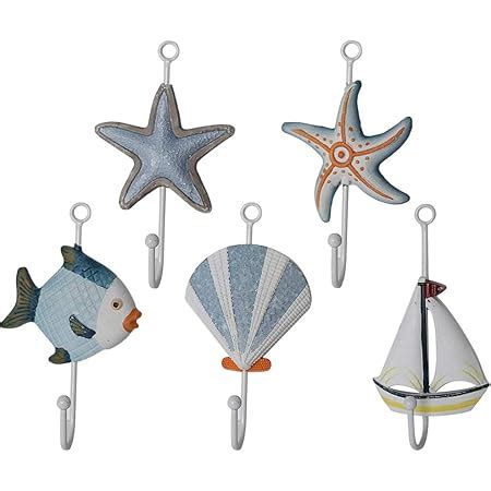 Amosfun 3 pièces Crochets Nautique Muraux Forme de Coquillage Poissons