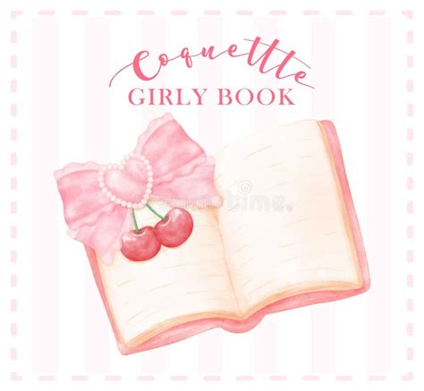 Retro Coquette Book Opened With Pink Lace Bow And Red Cherries