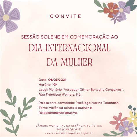 Convite Sessão Solene em Comemoração ao Dia Internacional da Mulher