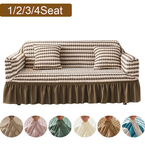 1 2 3 4 Seater Seersucker Sofa Slipcover High Stretch Couch Cover Thick