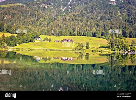 Bavarian Alps Lake Reflection Hintersee Lake In Berchtesgaden Alpine