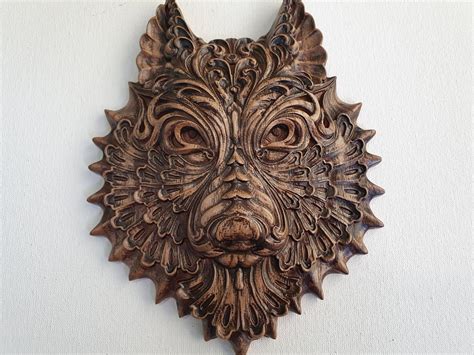 Tête de loup de bois Fenrir loup sculpté sculpture sur bois Etsy France