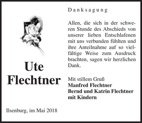 Traueranzeigen Von Ute Flechtner Abschied Nehmen De