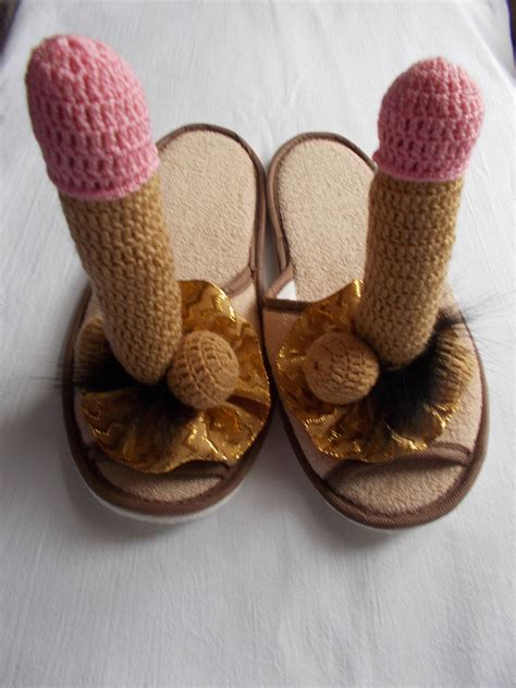 Funny Slippers With Crochet Penis Sexy T Bachelor Groom Etsy