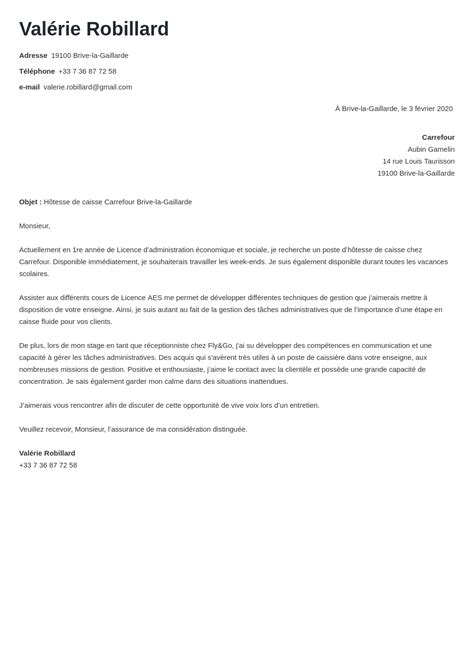 Exemple Lettre De Motivation H Tesse De Caisse Caissier