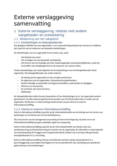 Externe Verslaggeving Samenvatting Externe Verslaggeving Samenvatting