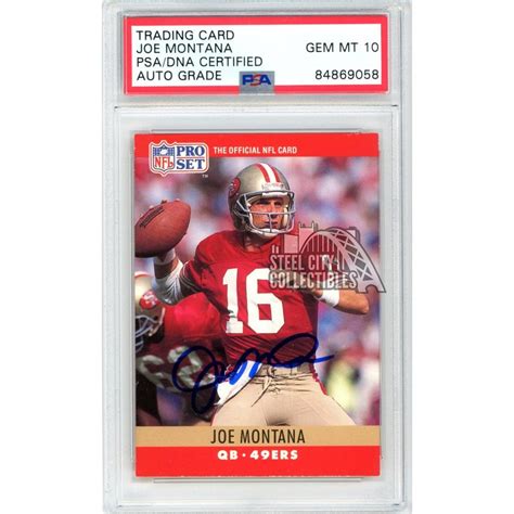 Joe Montana 1990 Pro Set Autograph Card 293 Psadna 10 Steel City