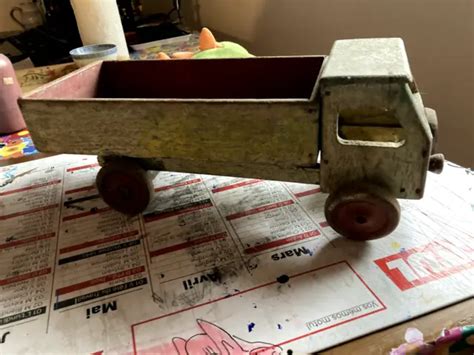 Ancien Jouet En Bois Grand Camion Benne Vintage Cm Eur