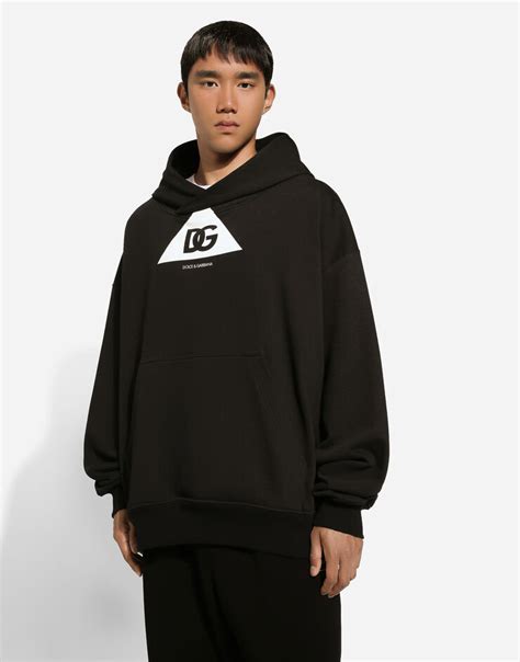 Hoodie With Dg Logo Print In Black Dolceandgabbana®