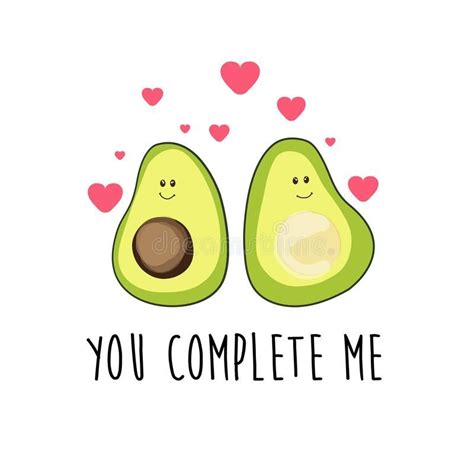 Avocado Cute Romantic Cartoon Avocado Couple And Love Message Vector