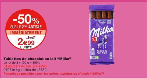 Promo Milka Tablettes De Chocolat Au Lait Chez Monoprix