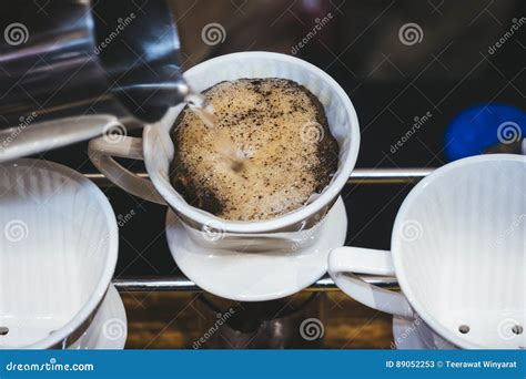 Hand Drip Coffee Pouring Hot Water On Coffee Ground Stock Image Image