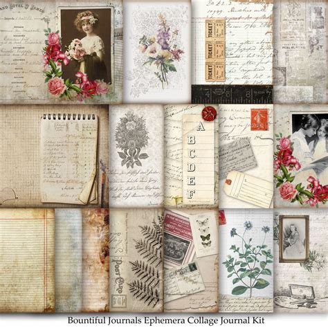 Vintage Ephemera Collage Journal Kit Background Pages - Etsy