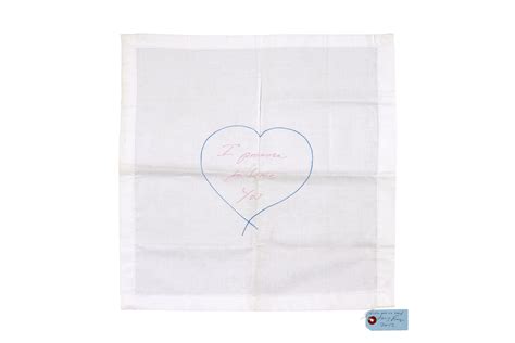 Tracey Emin - I Promise To Love You-- Embroidery, Napkin, Text by Tracey Emin For Sale at 1stDibs