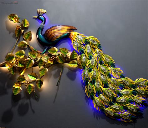 Buy Peacock On Branch Led Metal Wall Art At 30 Off Online Wooden Street