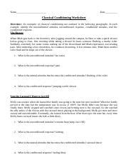 CC Worksheet Name Date Classical Conditioning Worksheet Directions