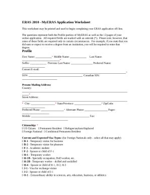 Eras Application Worksheet Personal Ination Doc Template Pdffiller