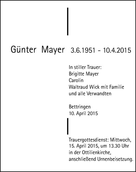 Traueranzeigen Von G Nter Mayer Ostalbtrauer