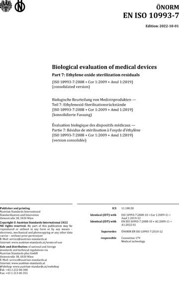 Onorm En Iso Biological Evaluation Of Medical Devices