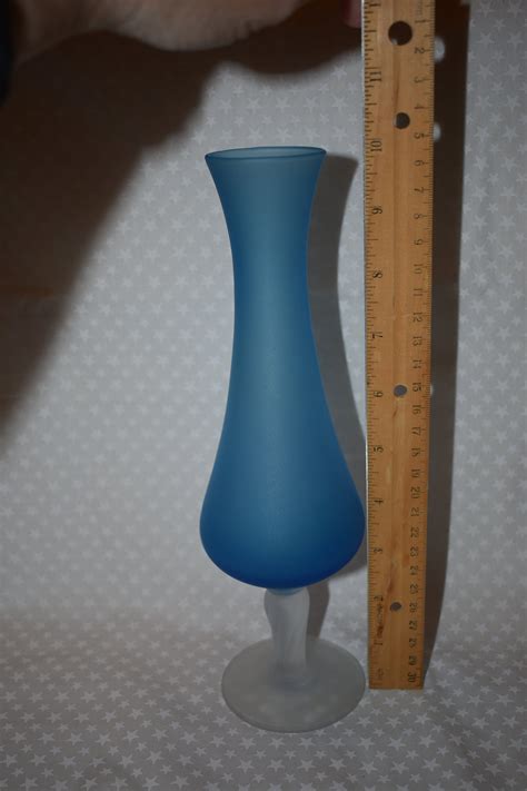 Frosted Blue Bud Vase With Frosted Stand Base Etsy