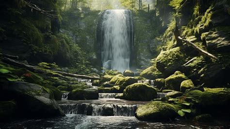 Premium AI Image | waterfall panorama HD 8K wallpaper Stock Photographic Image