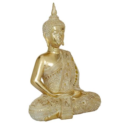 Litton Lane Gold Polystone Meditating Carved Buddha Sculpture With