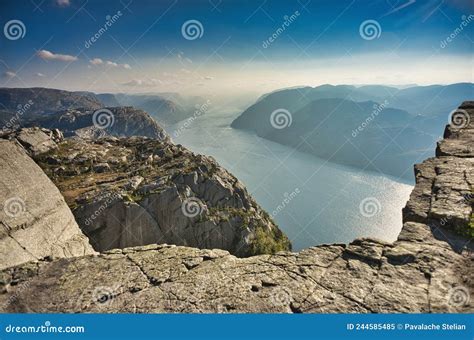 View At Lyse Fjord And Preikestolen Cliff In Norway Stock Image Image