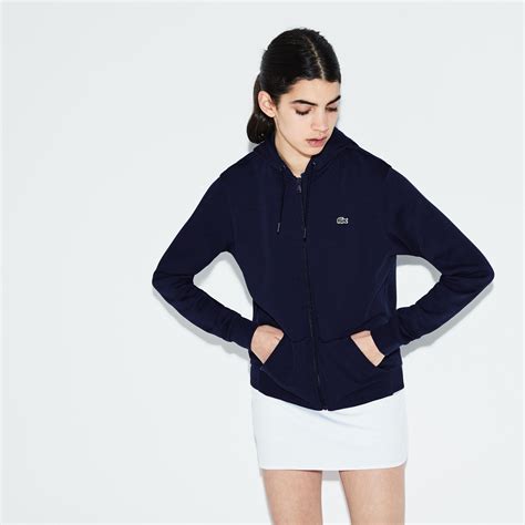 Lacoste Sport Womens Zippered Hoodie Navy Blueapricot