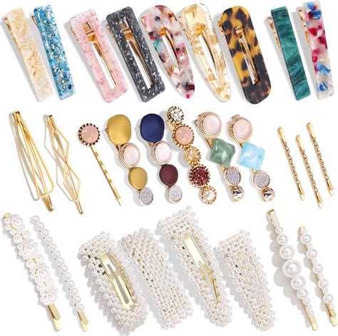 28 PCS Hingwah Pearls And Acrylic Resin Hair Clips Handmade Hair