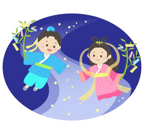 上 織姫 彦星 天の川 七夕 イラスト