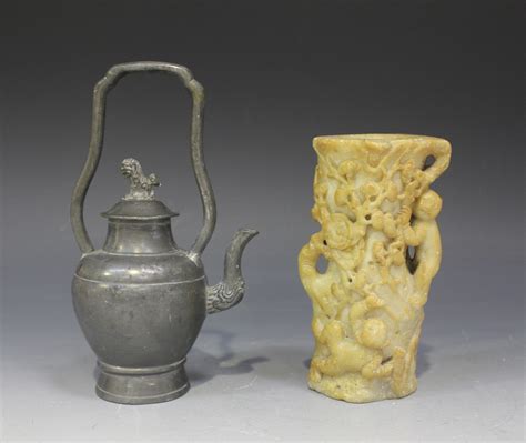 A Chinese Carved Soapstone Spill Vase Probably Th Century Carved