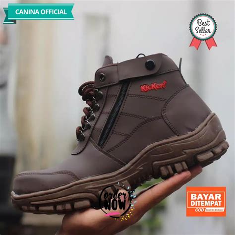 Jual Cod Sepatu Pria Kickers Morisey Safety Boots Ujung Besi