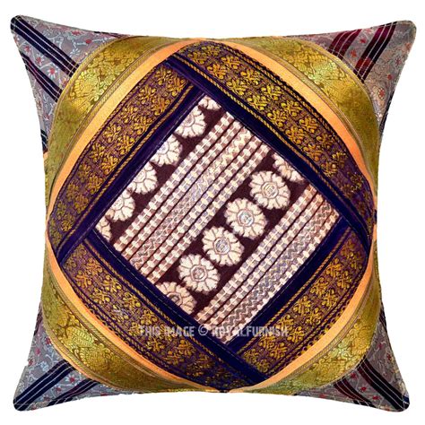 Multi Decorative Silk Sari Unique One Of A Kind Throw Pillow Cover