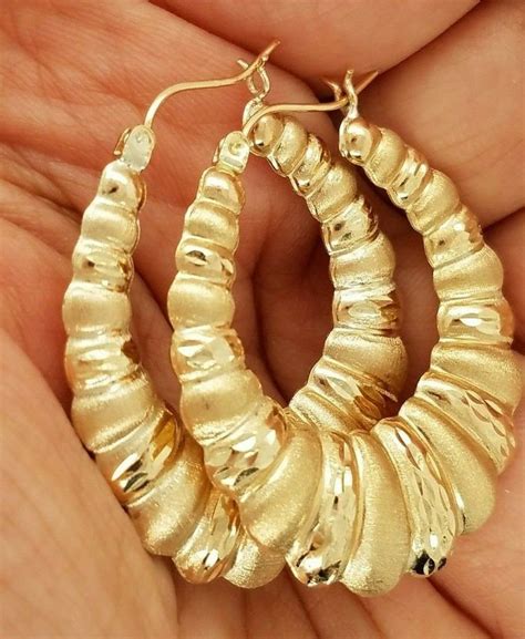 10K Yellow Gold 5 4 MM Shrimp Oval Hoop Earrings 1 3 Inches Etsy