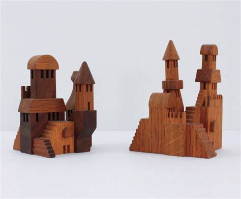 Vintage Wood Castle Tower Miniature Medieval Fort 3 Signed Oltman 1974