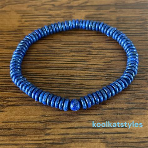 6mm Stretch Bracelet For Men And Women Lapis Lazuli Rondelles Etsy